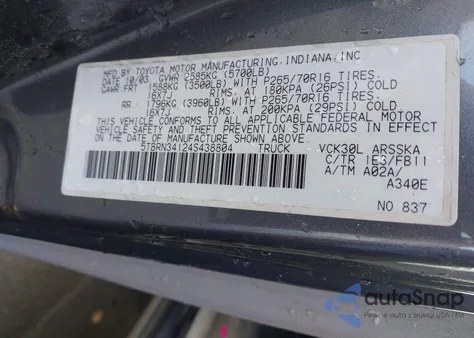 2004 Toyota Tundra Sr5 from USA, damaged, VIN 5TBRN34124S438804